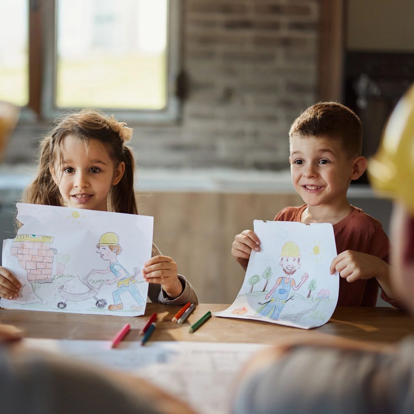 happy children reading drawing